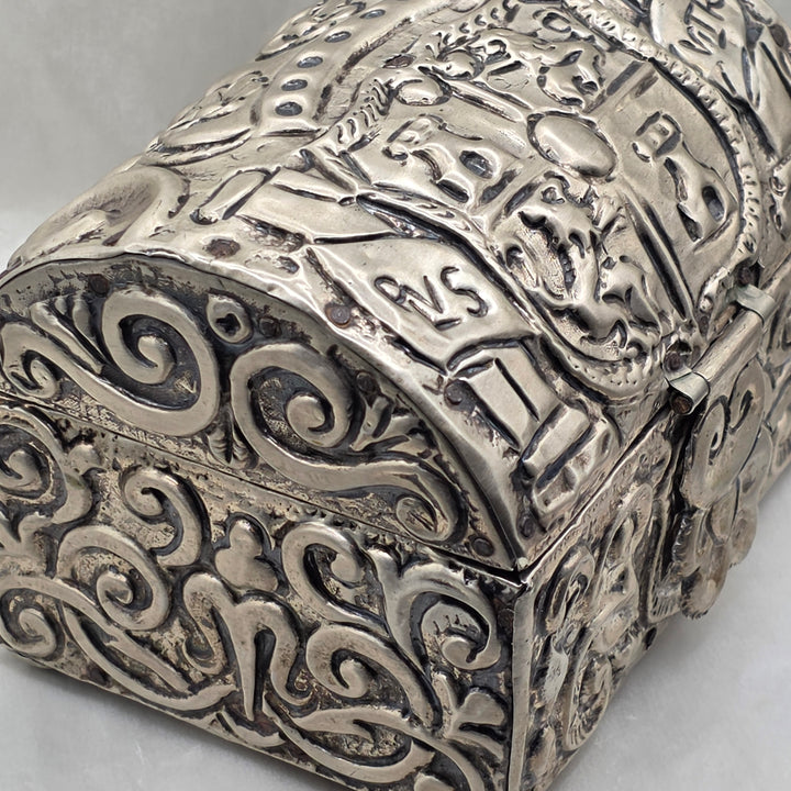 Repoussé and Chased Silver Miniature Domed-Top Chest