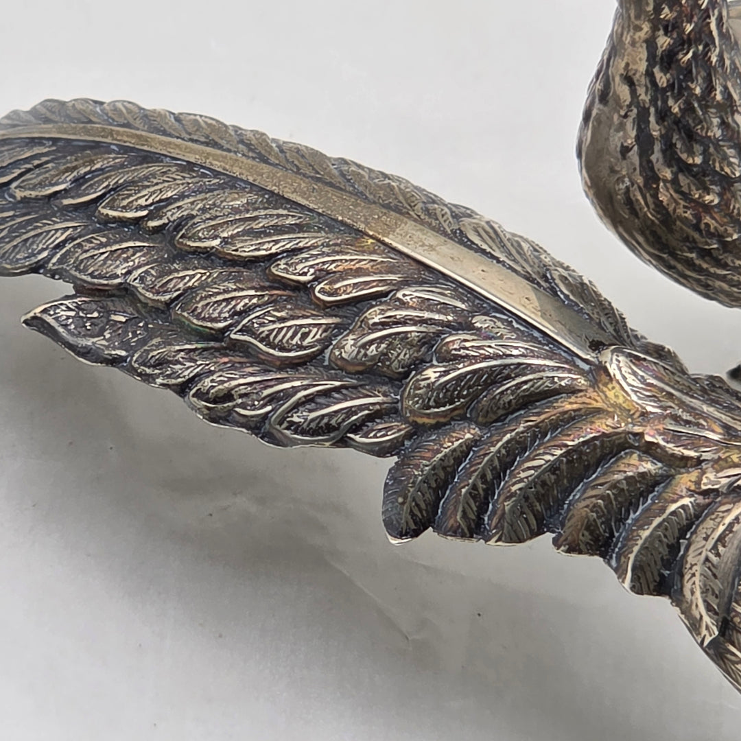 Antique Silver Peacock and Peahen Foul Figurines