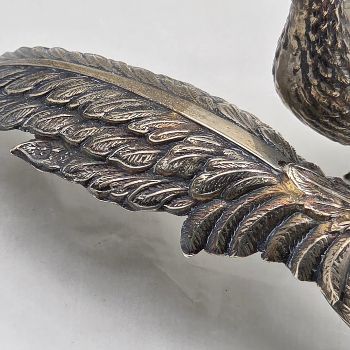 Antique Silver Peacock and Peahen Foul Figurines