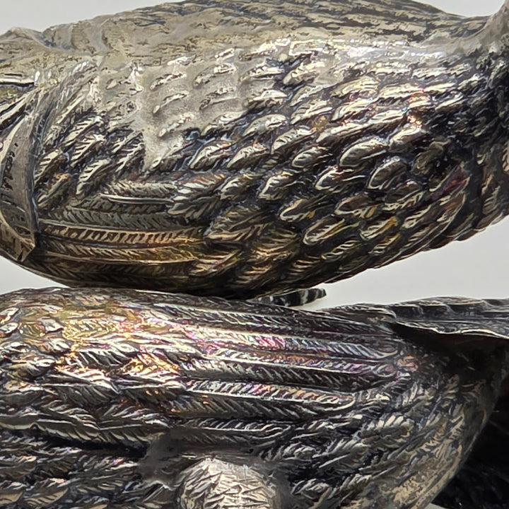 Antique Silver Peacock and Peahen Foul Figurines