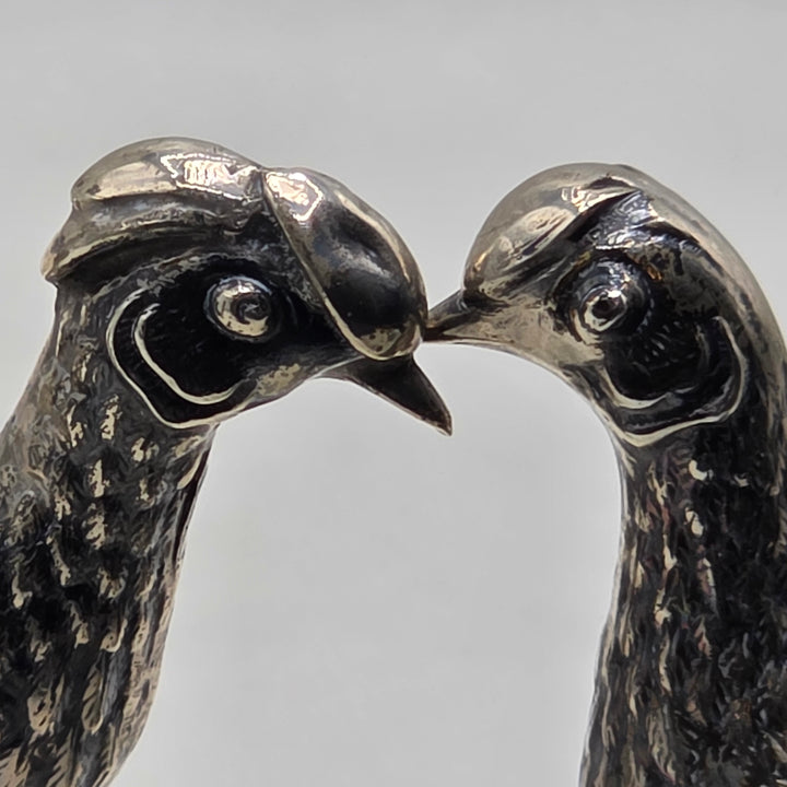 Antique Silver Peacock and Peahen Foul Figurines