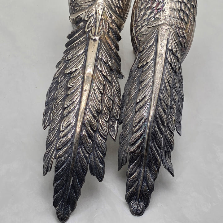 Antique Silver Peacock and Peahen Foul Figurines