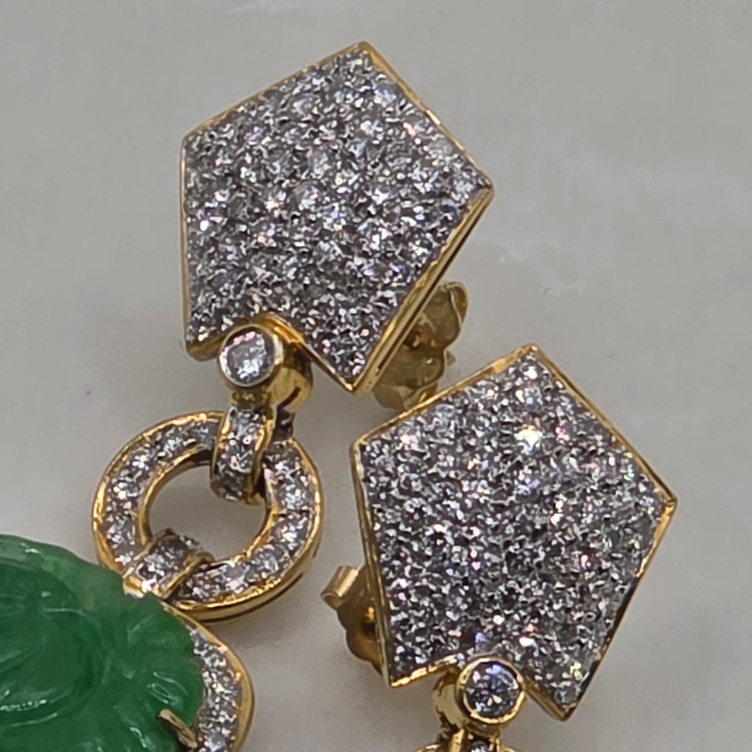 18K Gold, Diamond and Carved Jade Statement Dangle Earrings
