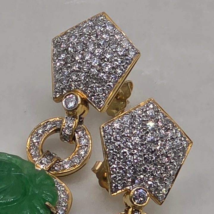 18K Gold, Diamond and Carved Jade Statement Dangle Earrings
