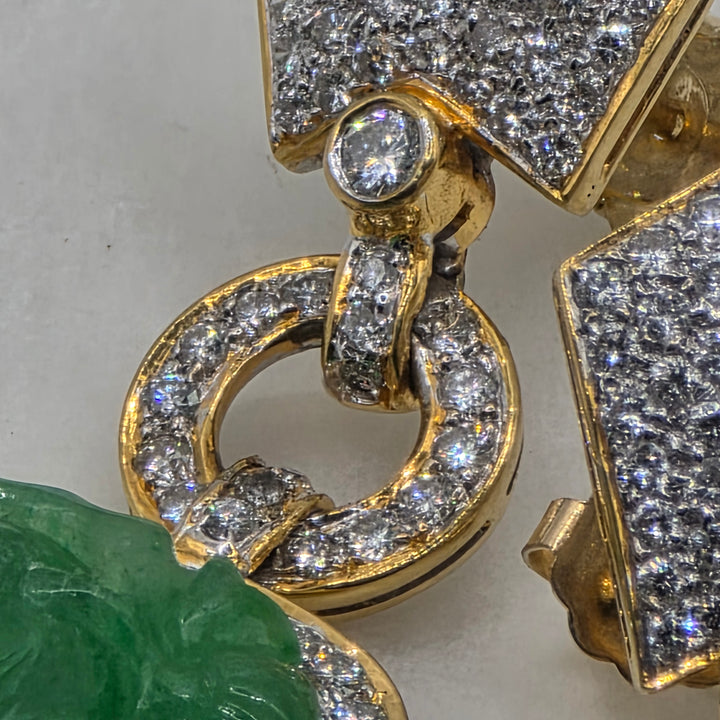 18K Gold, Diamond and Carved Jade Statement Dangle Earrings