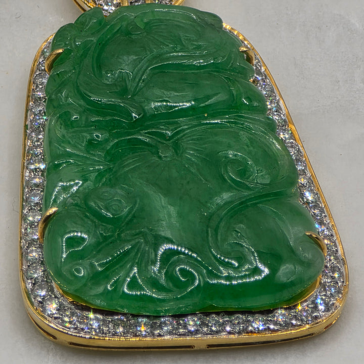 18K Gold, Diamond and Carved Jade Statement Dangle Earrings
