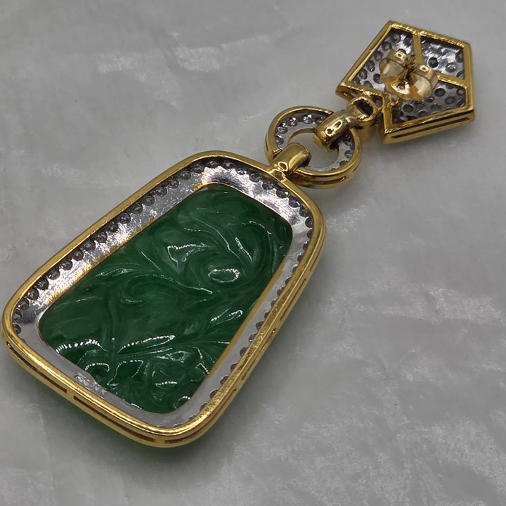 18K Gold, Diamond and Carved Jade Statement Dangle Earrings