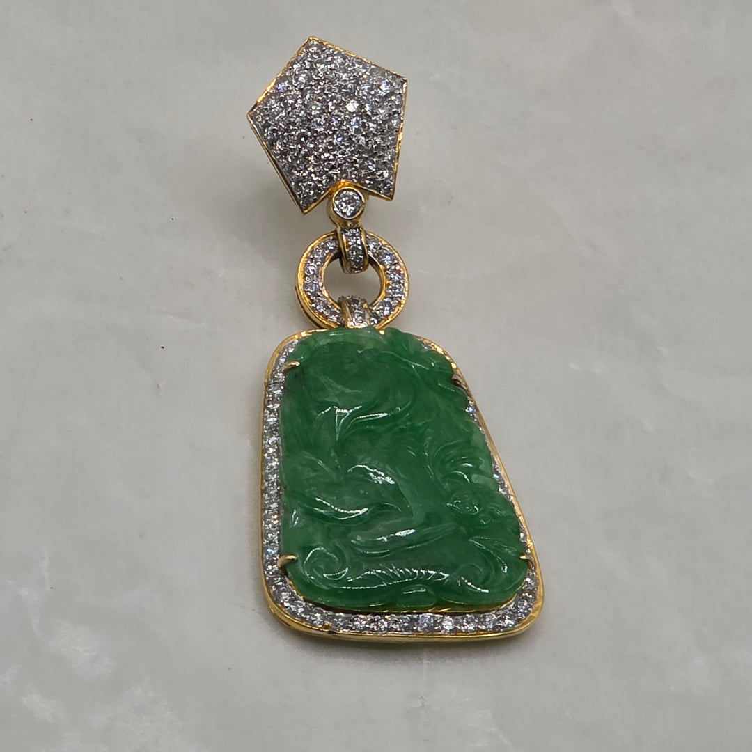 18K Gold, Diamond and Carved Jade Statement Dangle Earrings