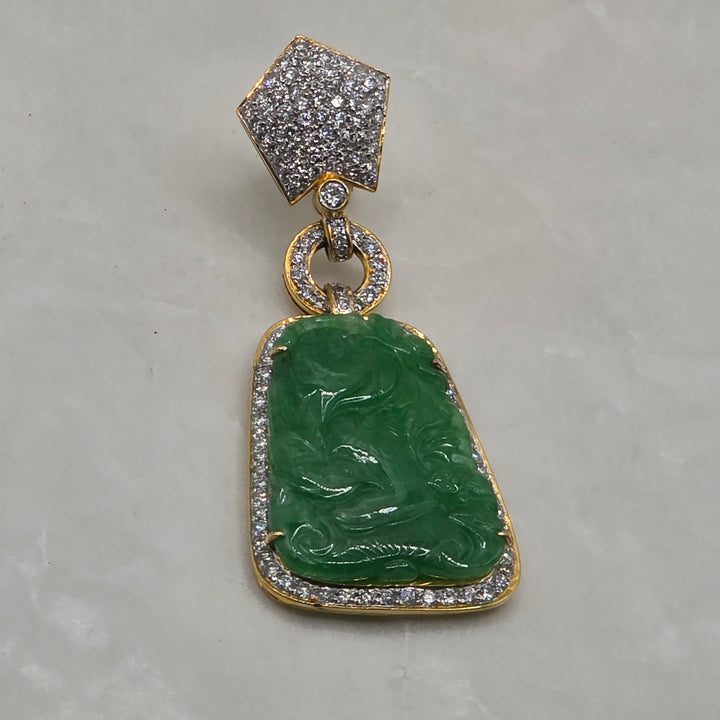 18K Gold, Diamond and Carved Jade Statement Dangle Earrings