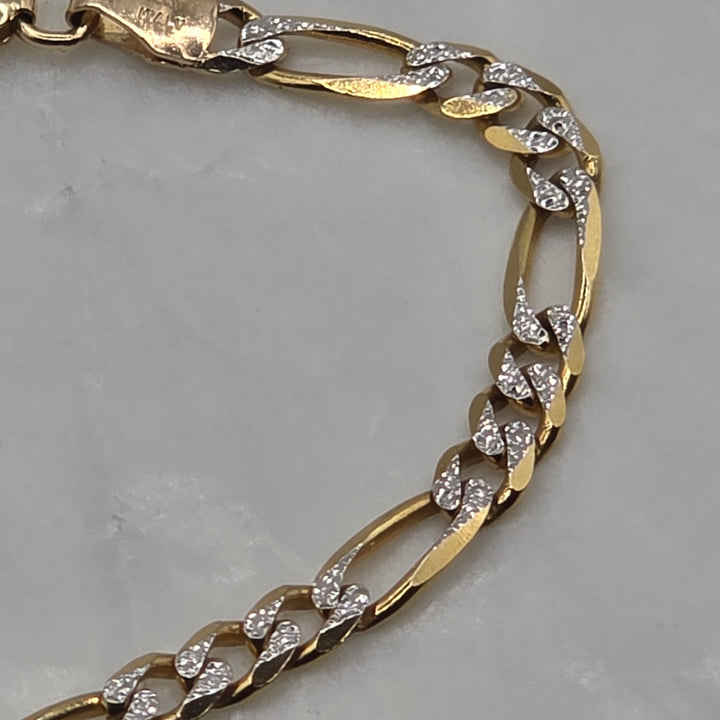 14K Gold Figaro Link Bracelet with Diamond Cut Highlights