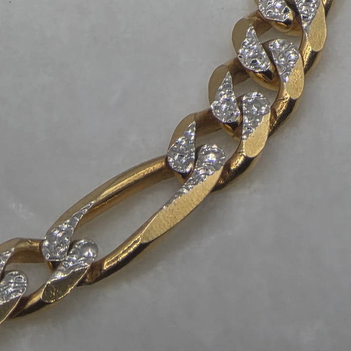 14K Gold Figaro Link Bracelet with Diamond Cut Highlights