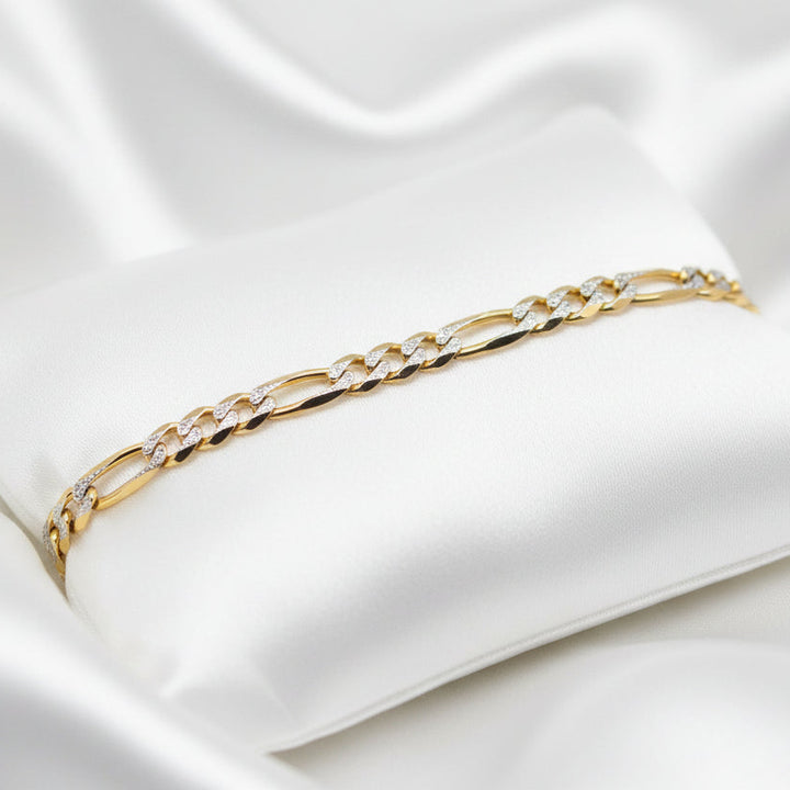 14K Gold Figaro Link Bracelet with Diamond Cut Highlights