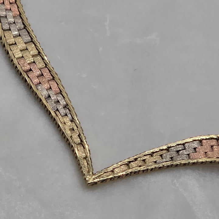 14K Gold Reversible Tri-Color Chevron "V" Choker Necklace