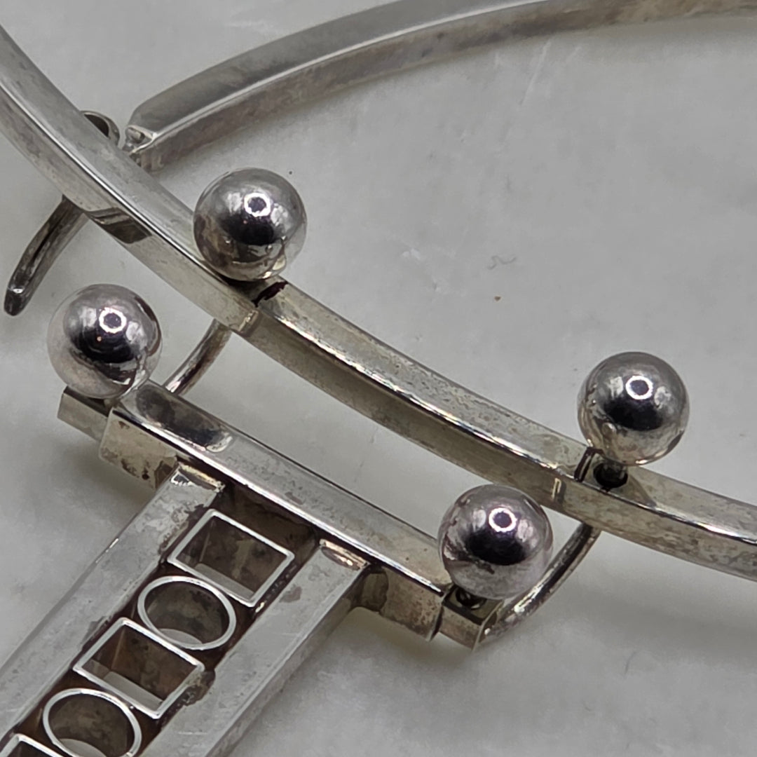 Sterling Silver Studio Craft Modernist Torque Collar Necklace & Earrings Set