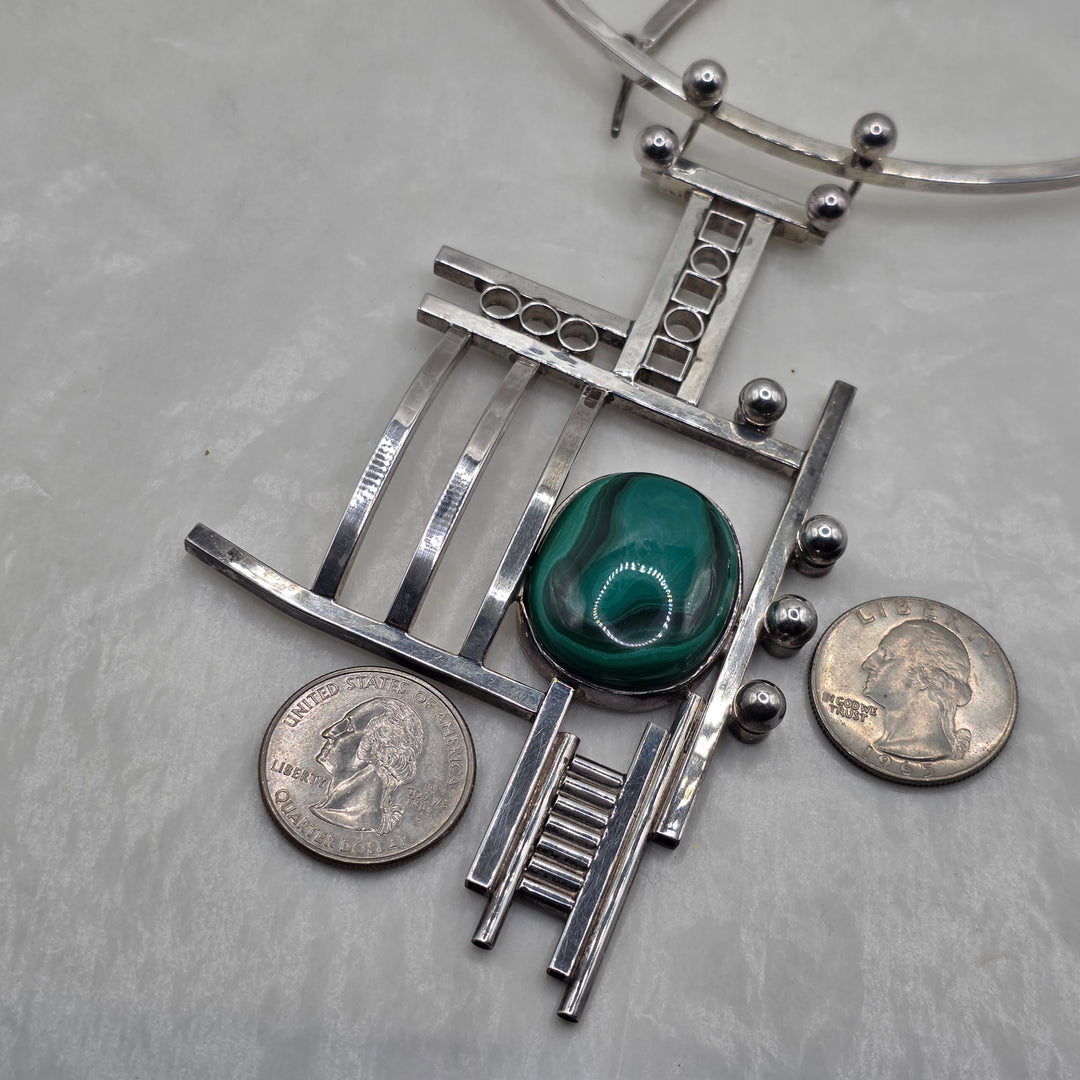 Sterling Silver Studio Craft Modernist Torque Collar Necklace & Earrings Set
