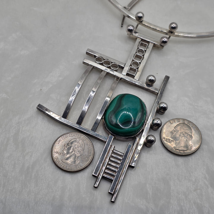 Sterling Silver Studio Craft Modernist Torque Collar Necklace & Earrings Set