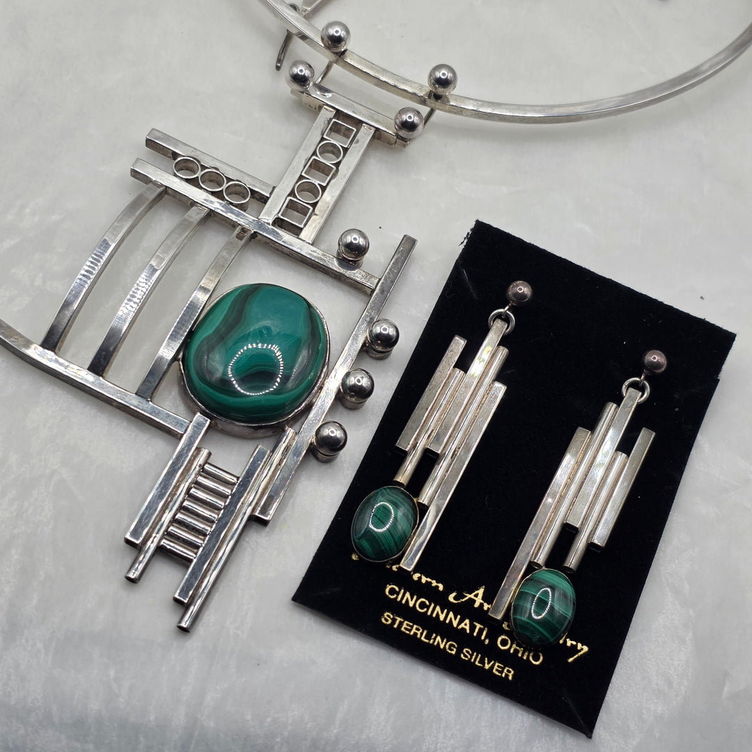 Sterling Silver Studio Craft Modernist Torque Collar Necklace & Earrings Set