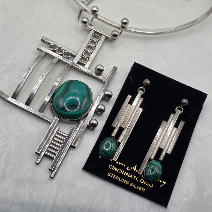 Sterling Silver Studio Craft Modernist Torque Collar Necklace & Earrings Set