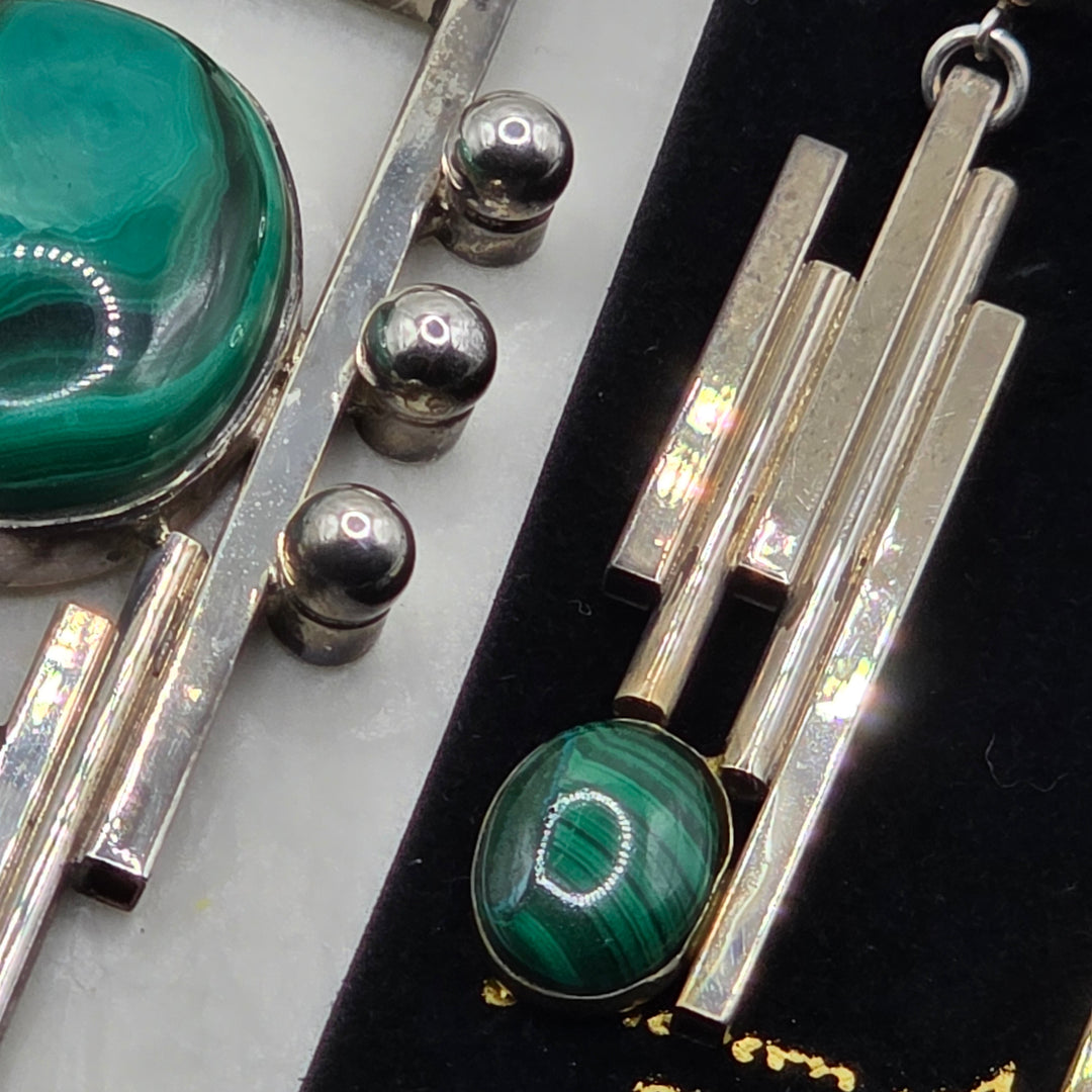 Sterling Silver Studio Craft Modernist Torque Collar Necklace & Earrings Set