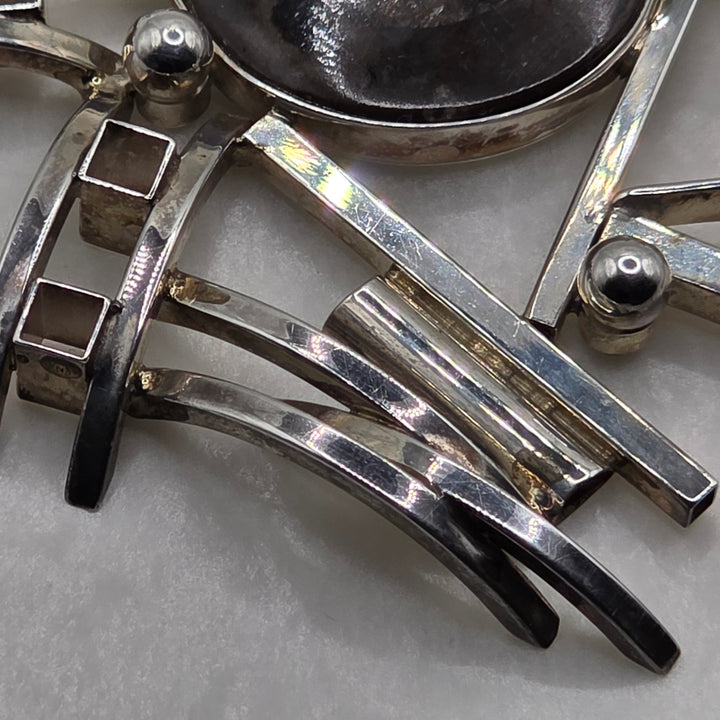 Sterling Silver Modernist Studio Art Necklace & Earrings Set