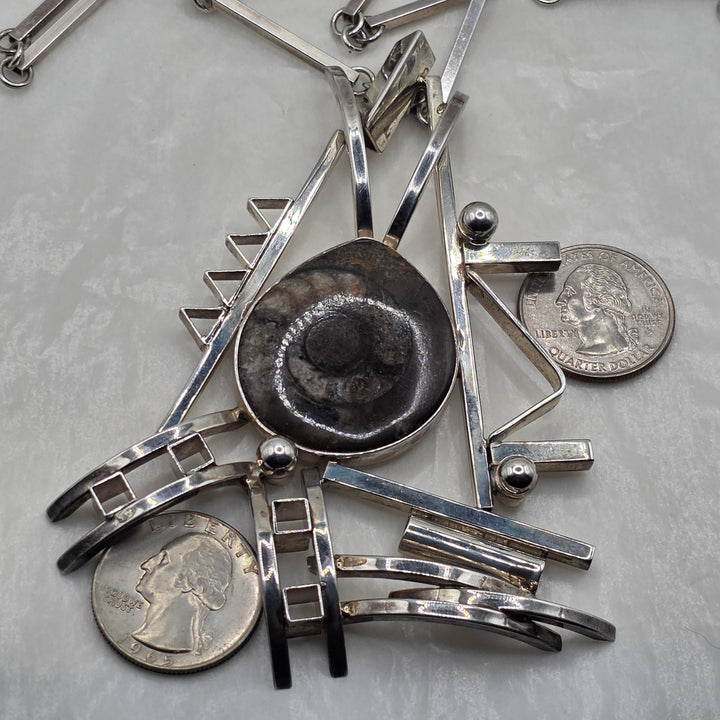 Sterling Silver Modernist Studio Art Necklace & Earrings Set