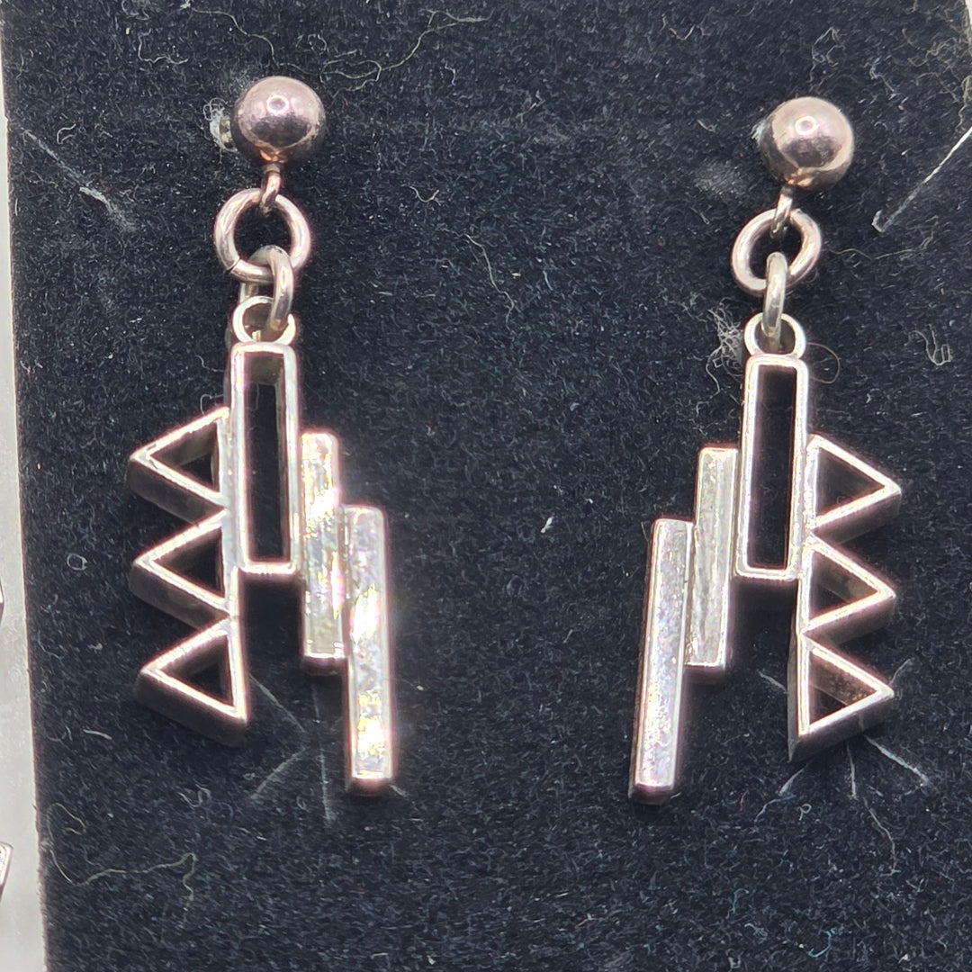 Sterling Silver Modernist Studio Art Necklace & Earrings Set