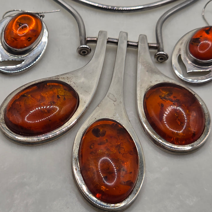 Sterling Silver Brutalist Influenced Statement Collar Necklace & Earrings