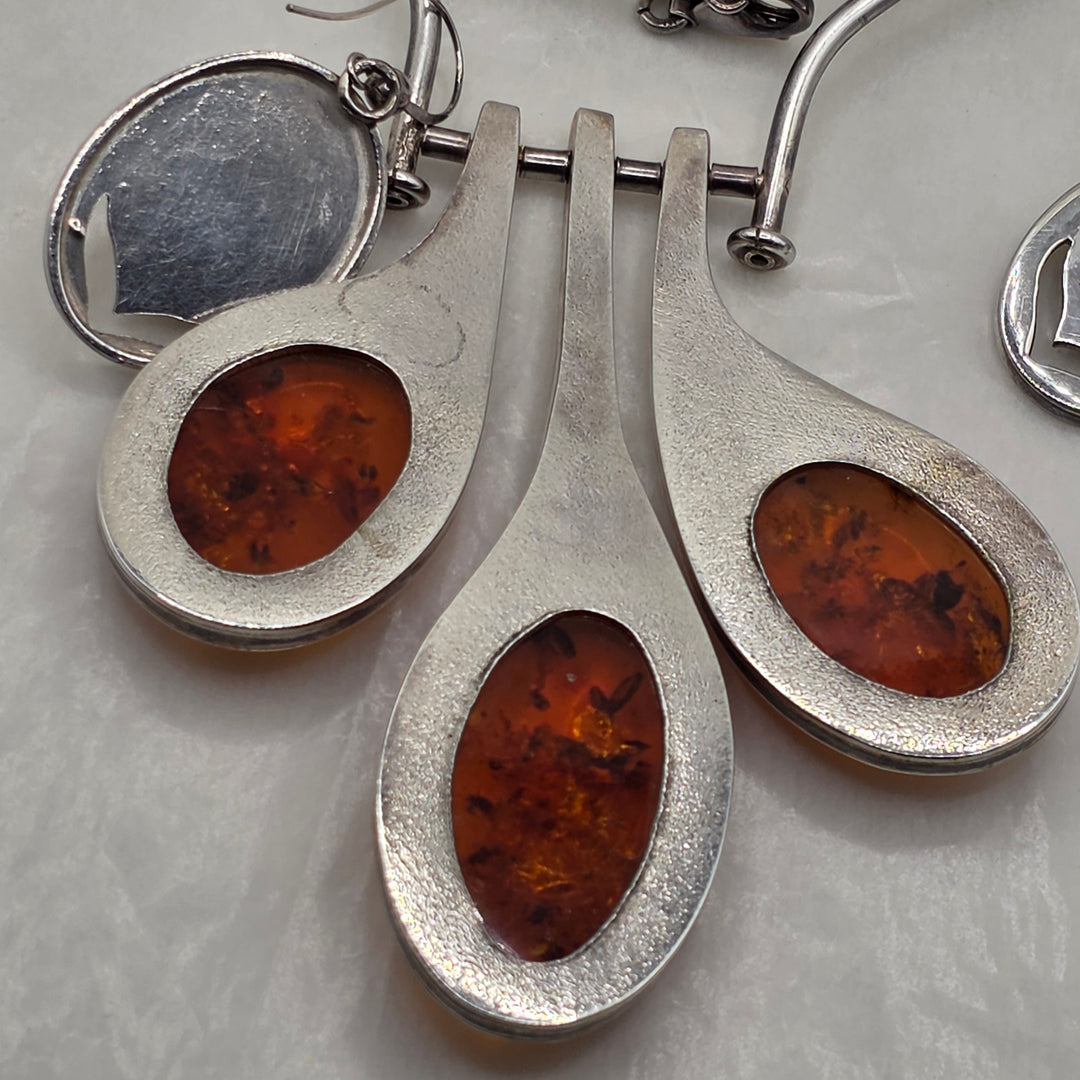 Sterling Silver Brutalist Influenced Statement Collar Necklace & Earrings