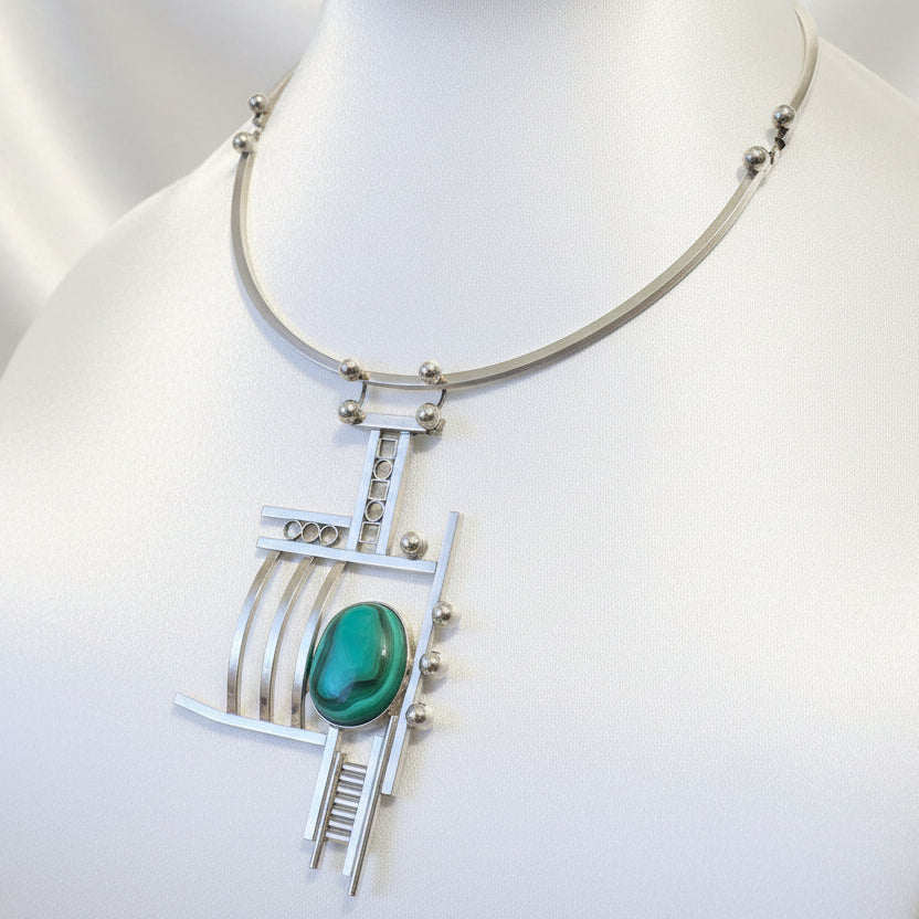 Sterling Silver Studio Craft Modernist Torque Collar Necklace & Earrings Set