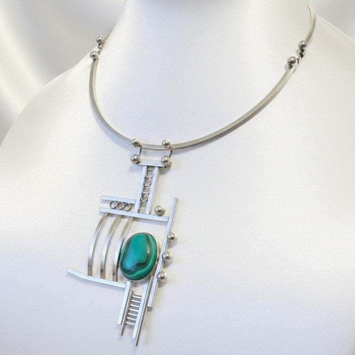 Sterling Silver Studio Craft Modernist Torque Collar Necklace & Earrings Set