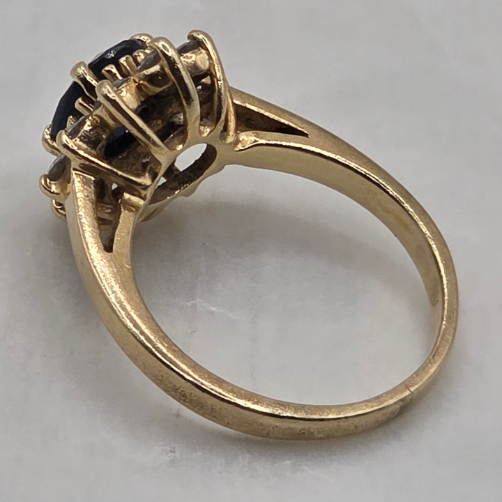 14K Gold, Halo Diamond and Blue Sapphire Statement Ring