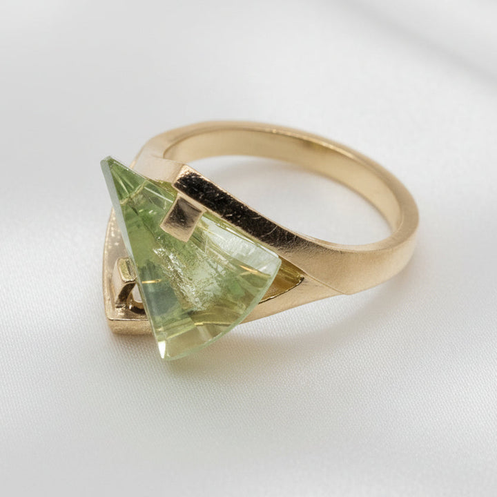 14k Gold, Lighthouse Lens Cut Peridot Spinel Statement Ring
