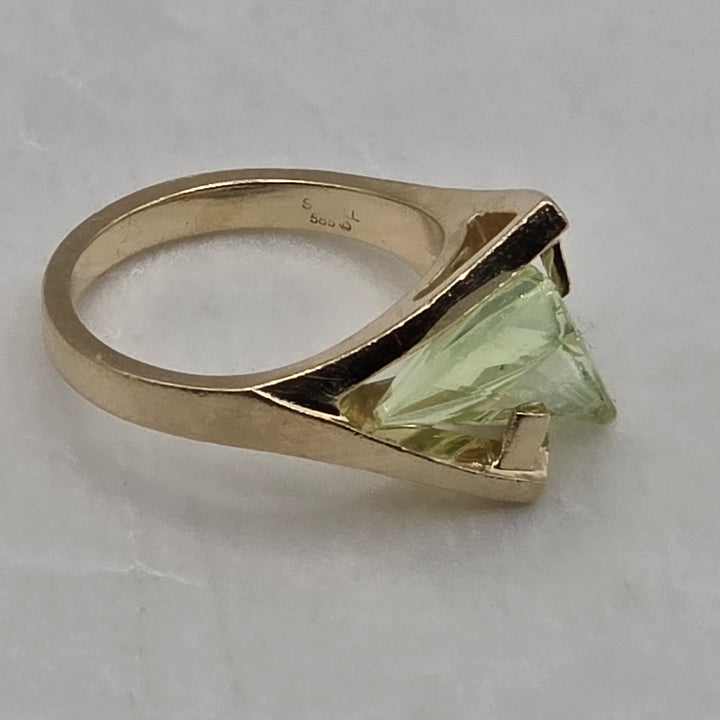 14k Gold, Lighthouse Lens Cut Peridot Spinel Statement Ring