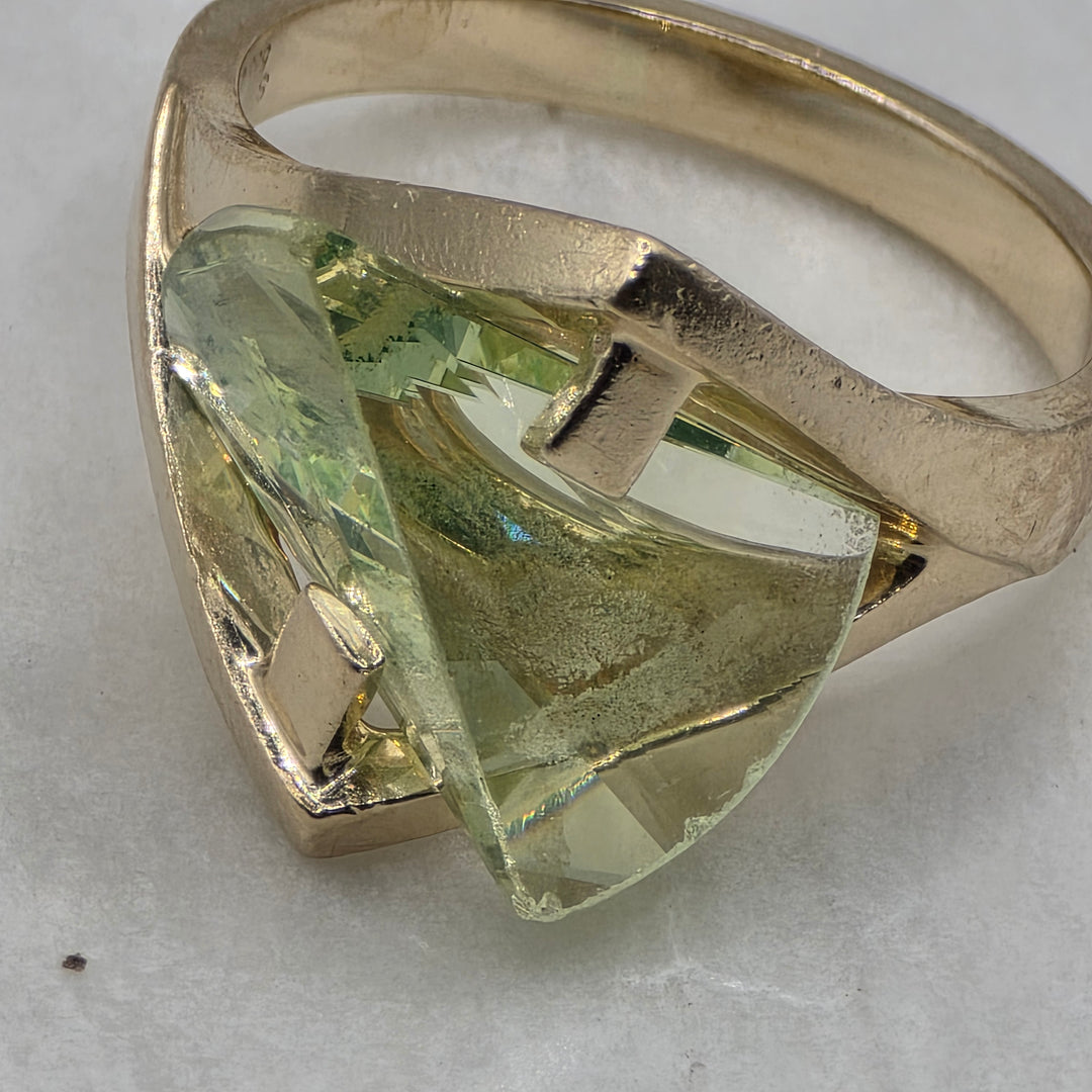 14k Gold, Lighthouse Lens Cut Peridot Spinel Statement Ring