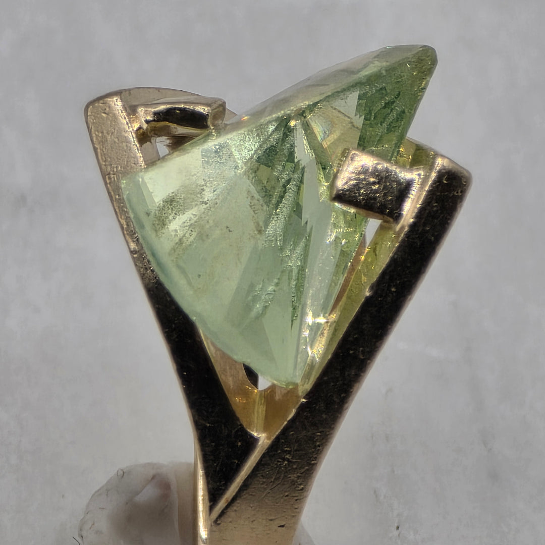 14k Gold, Lighthouse Lens Cut Peridot Spinel Statement Ring