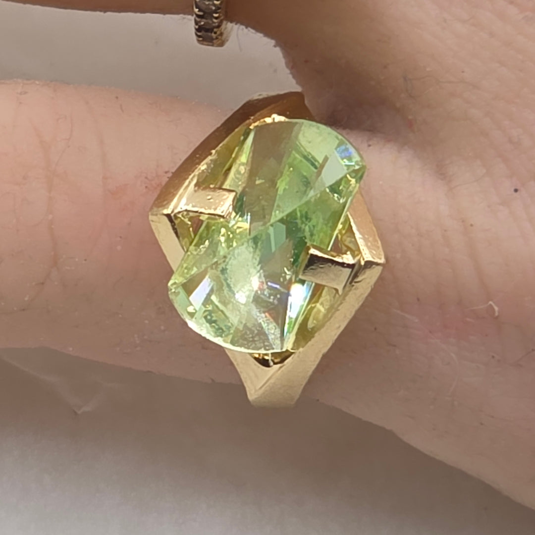 14k Gold, Lighthouse Lens Cut Peridot Spinel Statement Ring