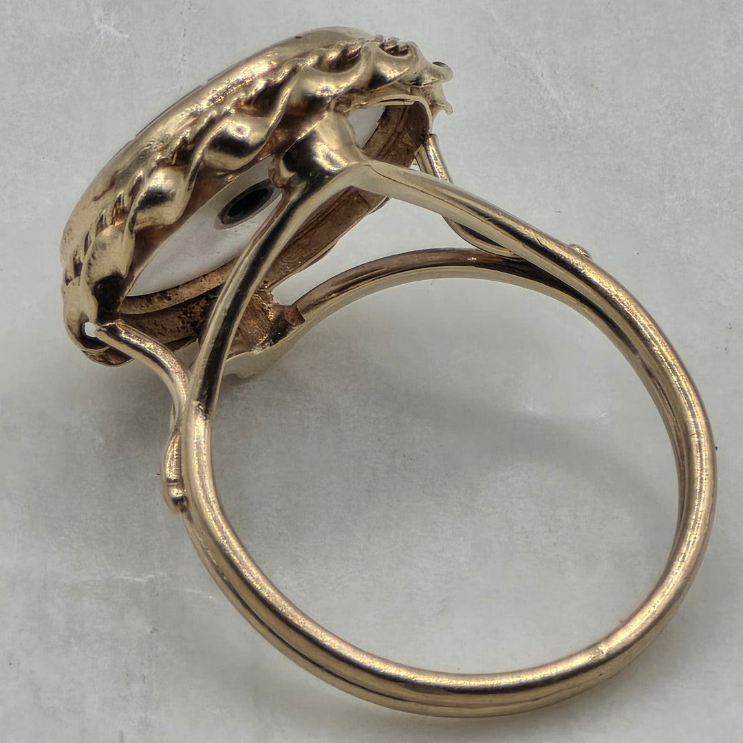 14K Gold Art Deco Starburst & Diamond Statement Ring