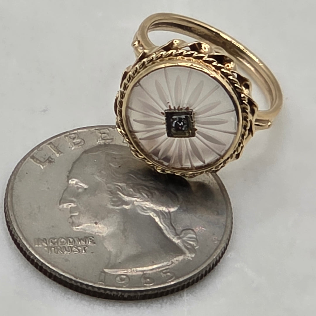14K Gold Art Deco Starburst & Diamond Statement Ring