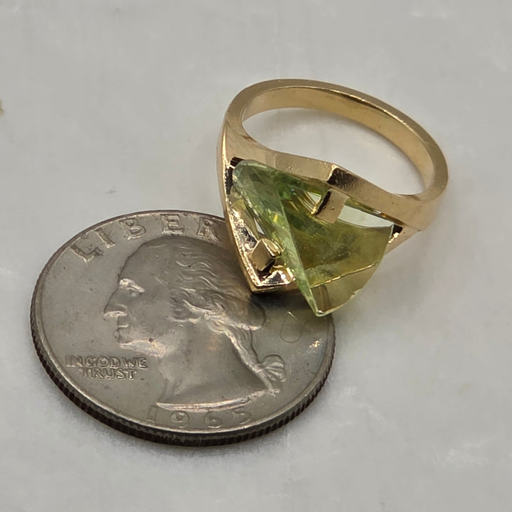 14k Gold, Lighthouse Lens Cut Peridot Spinel Statement Ring