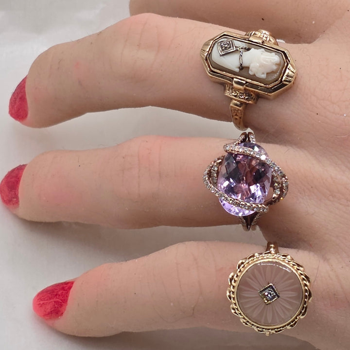 14K Gold Art Deco Starburst & Diamond Statement Ring
