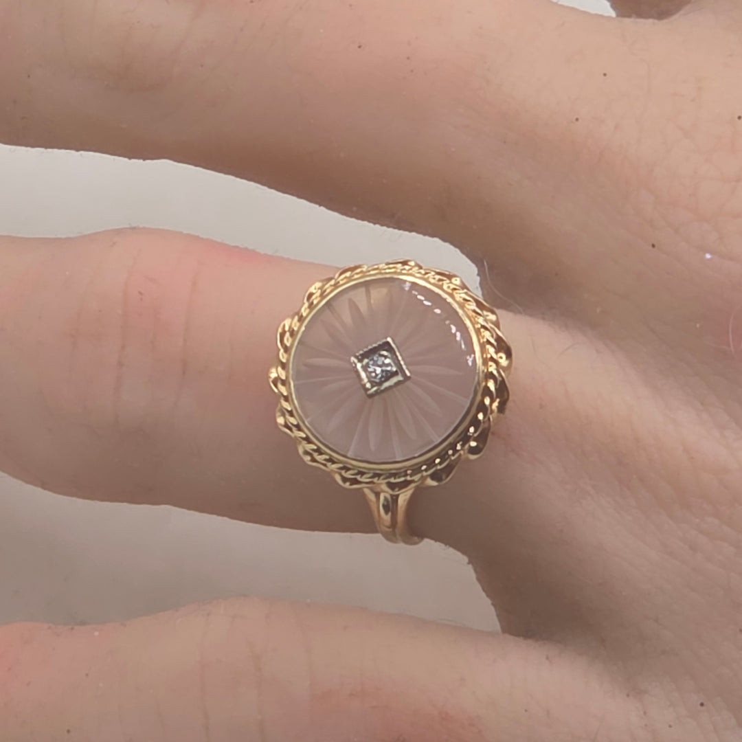 14K Gold Art Deco Starburst & Diamond Statement Ring