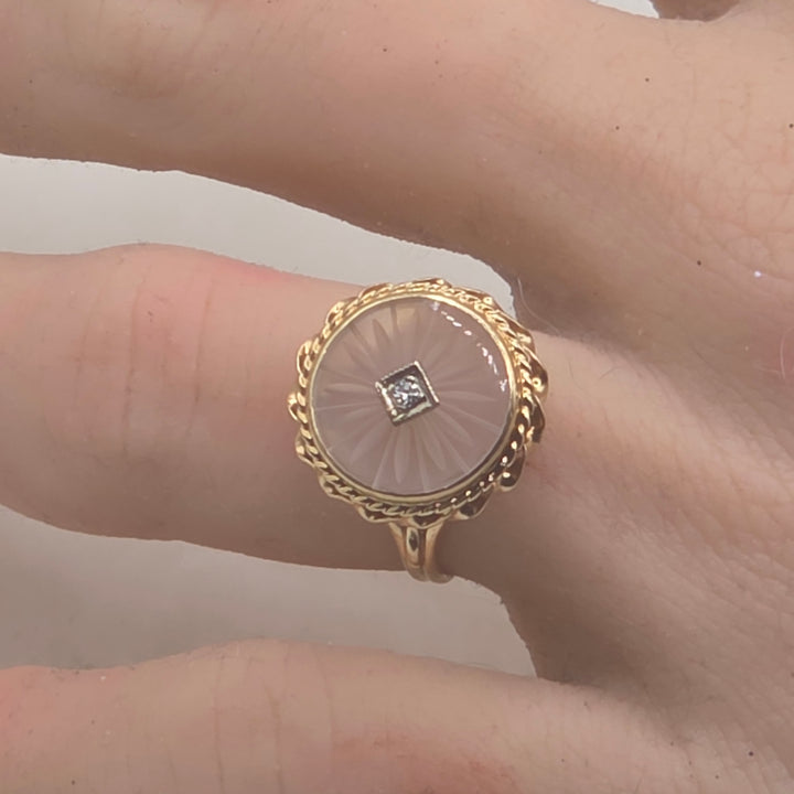 14K Gold Art Deco Starburst & Diamond Statement Ring