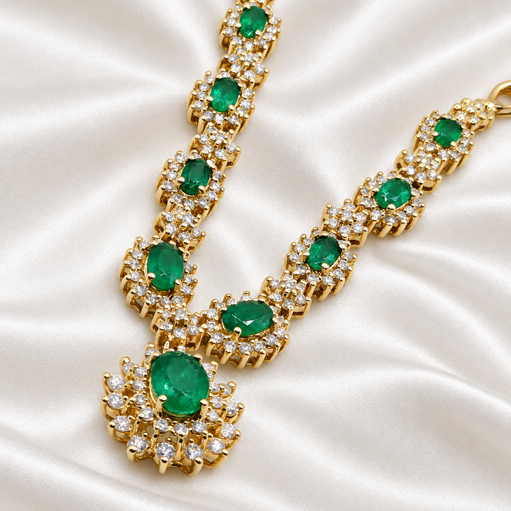 Authentic EFFY 14K Gold, Diamond & Emerald Graduated Necklace