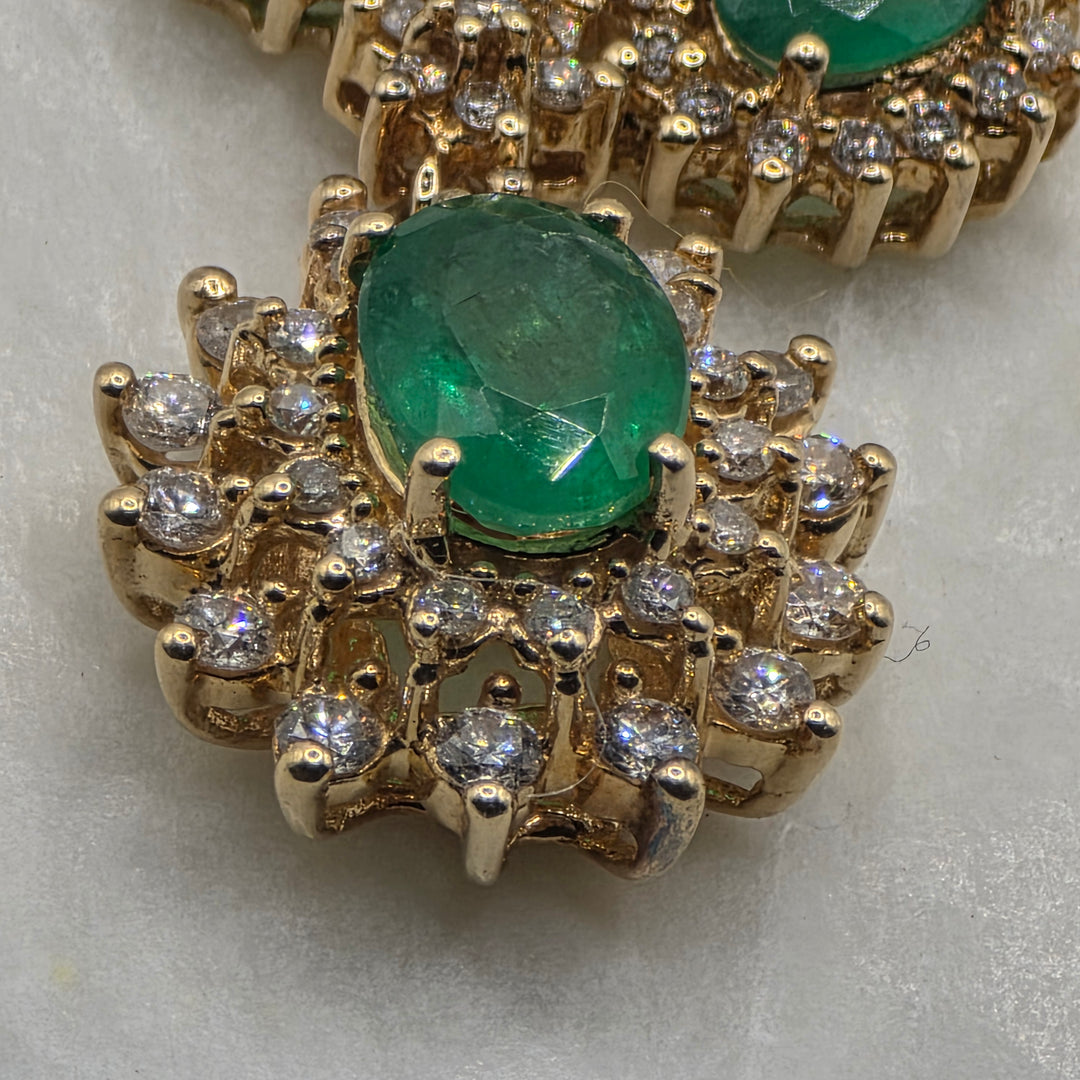 Authentic EFFY 14K Gold, Diamond & Emerald Graduated Necklace
