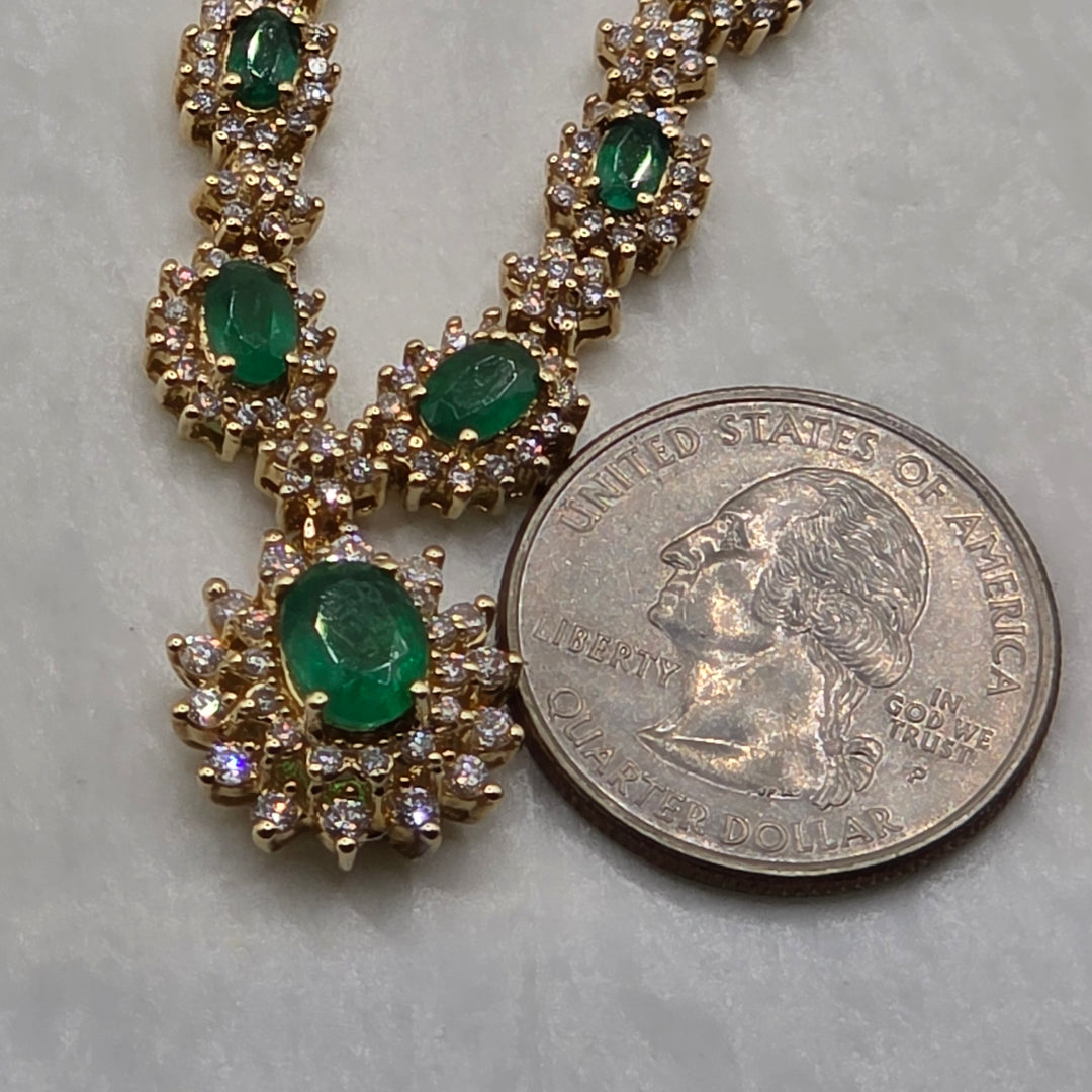 Authentic EFFY 14K Gold, Diamond & Emerald Graduated Necklace