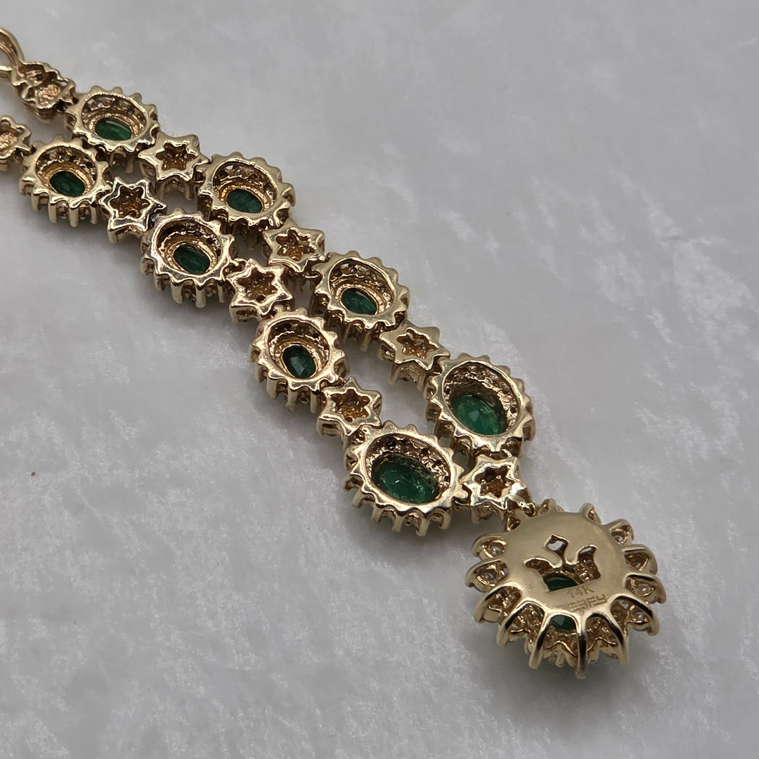 Authentic EFFY 14K Gold, Diamond & Emerald Graduated Necklace