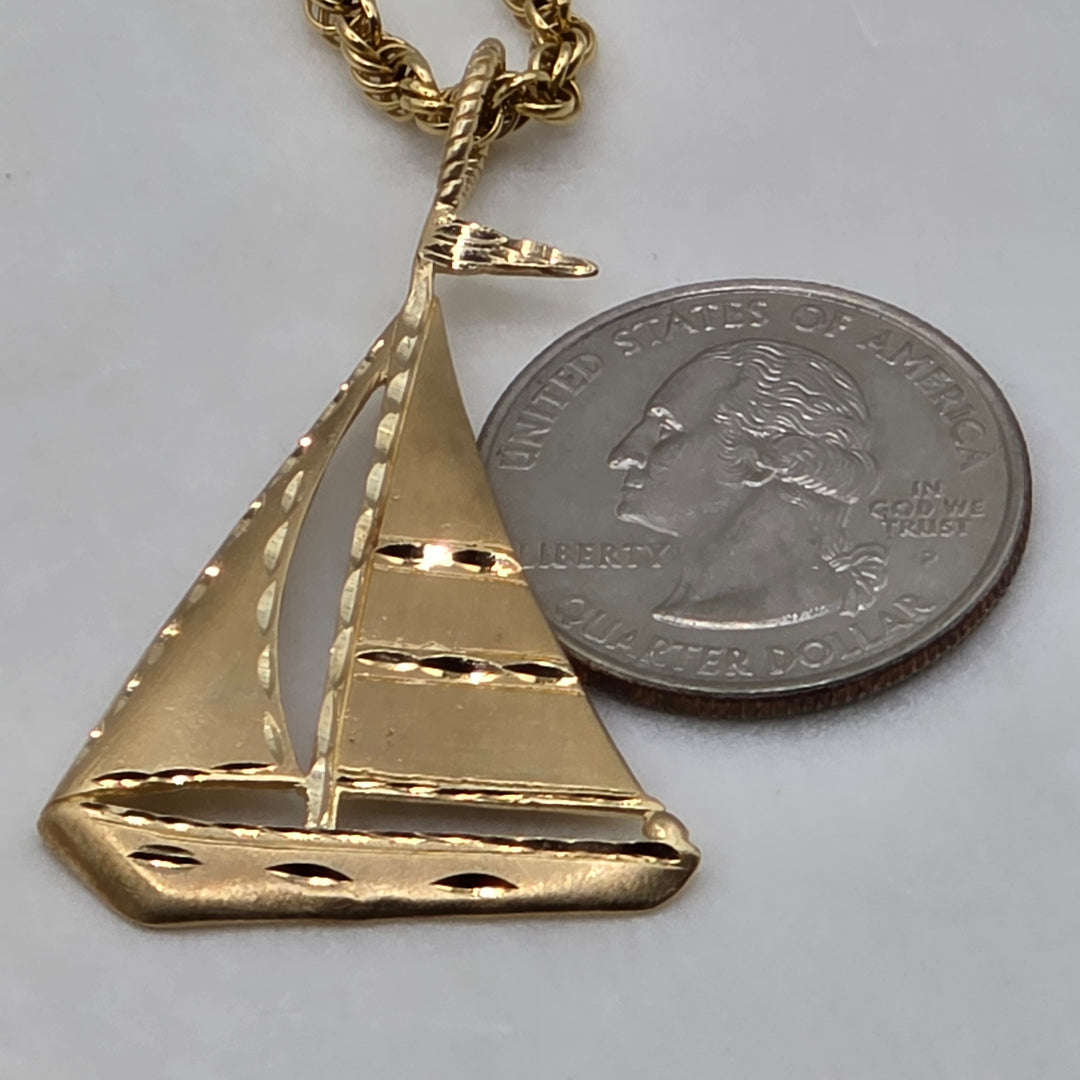 14K Gold Unisex Nautical Sailboat & Rope Chain Necklace