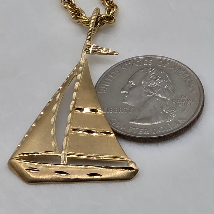 14K Gold Unisex Nautical Sailboat & Rope Chain Necklace