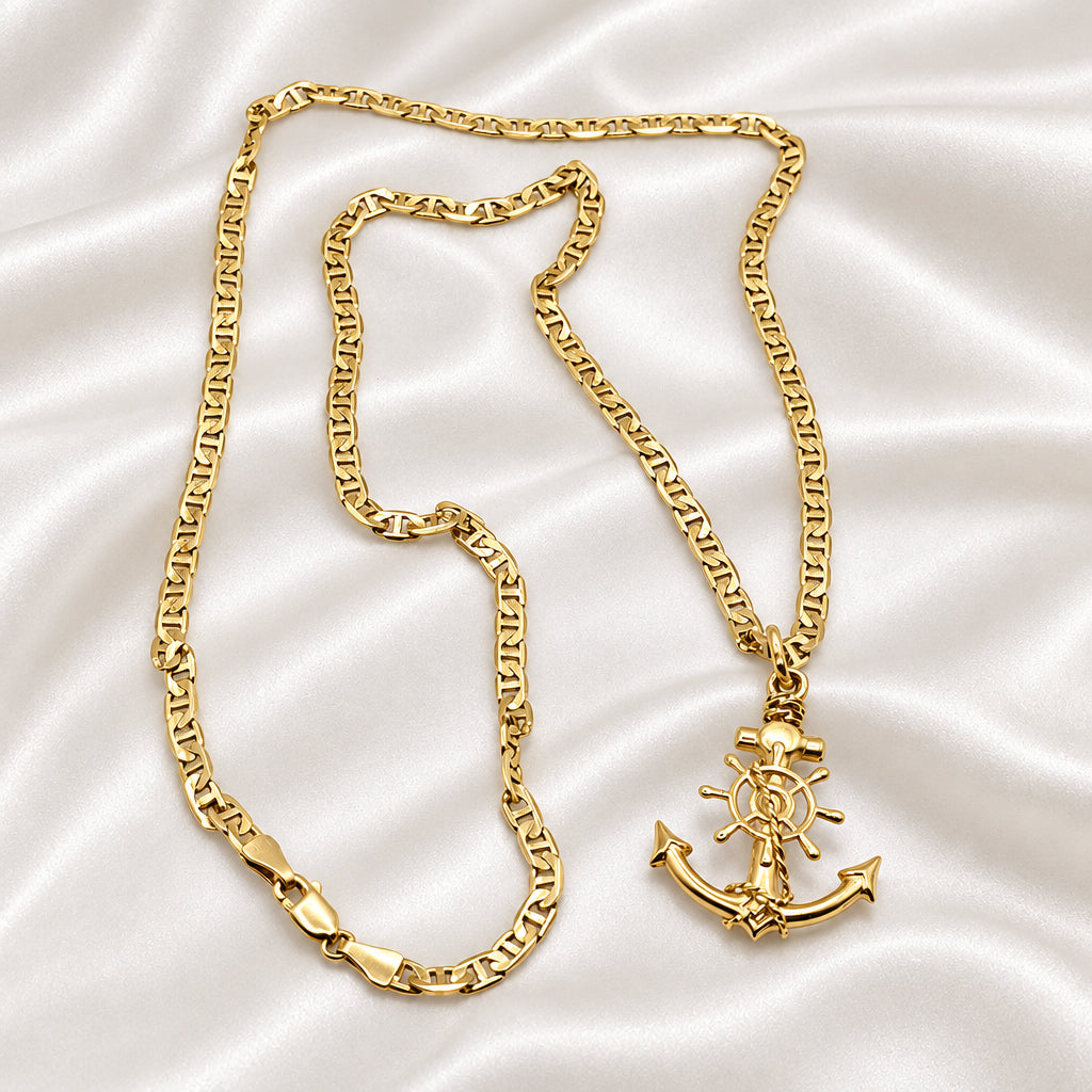 14K Gold Unisex Nautical Anchor Chain Necklace