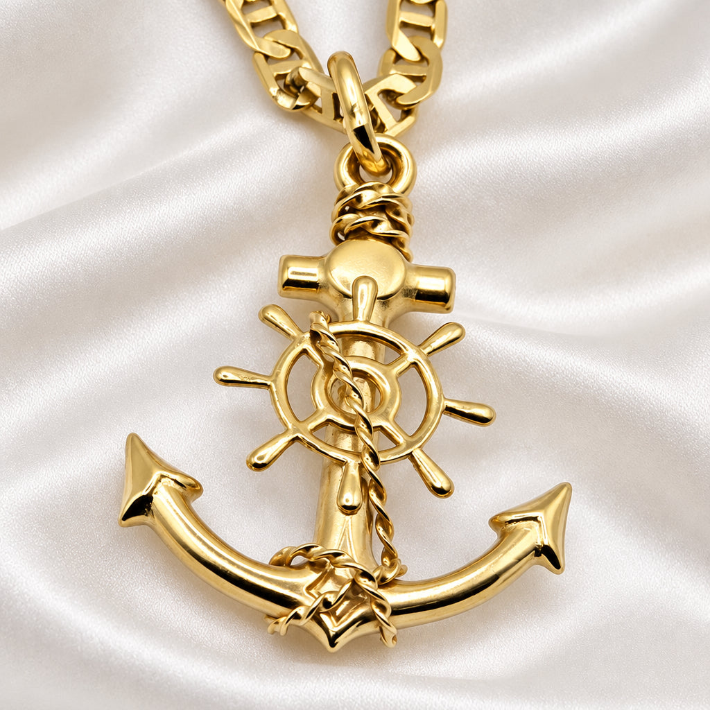 14K Gold Unisex Nautical Anchor Chain Necklace